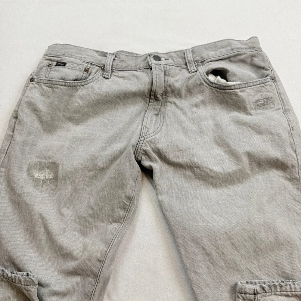 Polo Ralph Lauren Sullivan Slim Jeans Men's 34X34 Light Grey Repaired Distressed